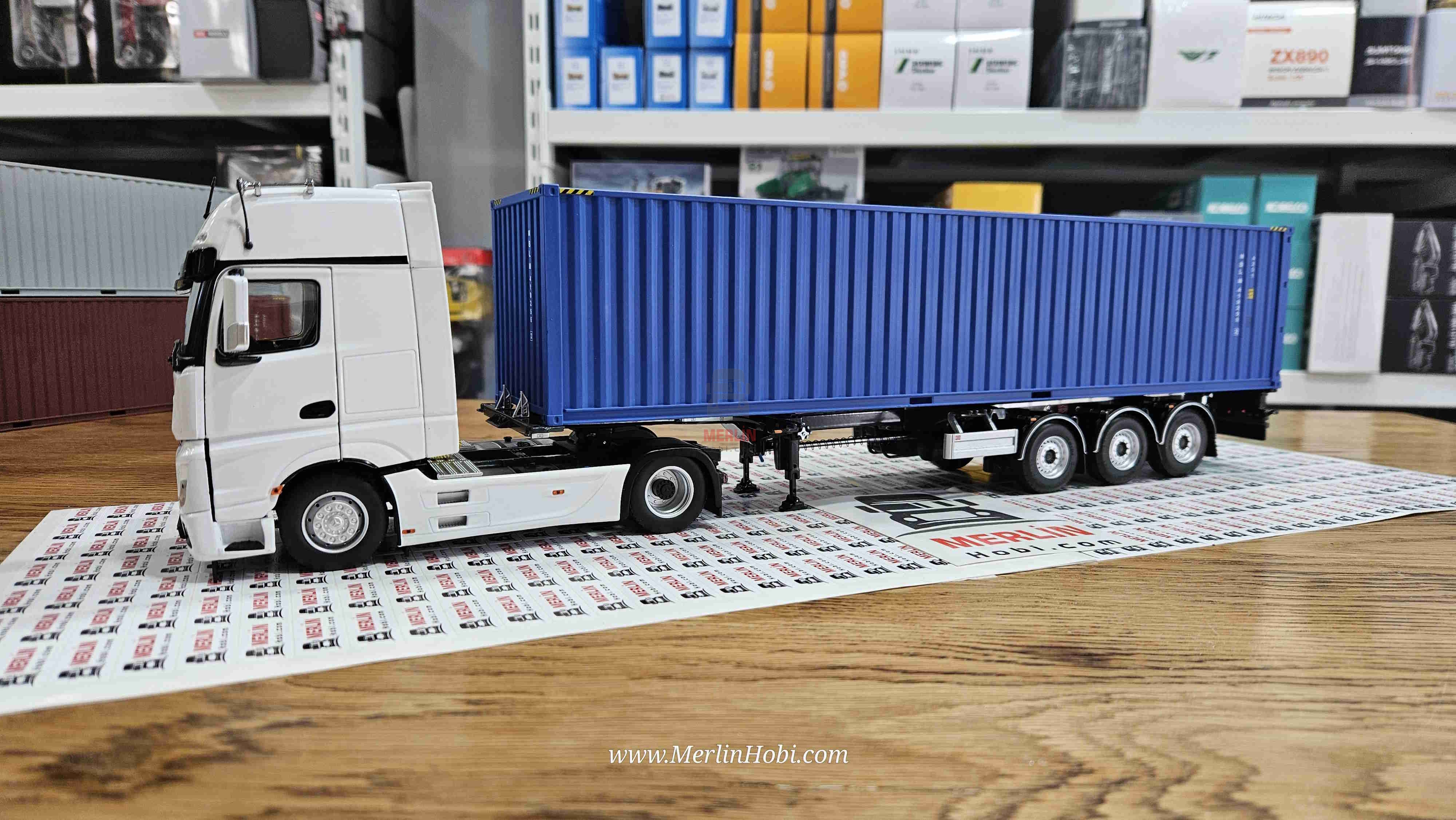 1/32 Marge Mercedes Actros 4x2 + 40ft Mavi Konteyner Dorse