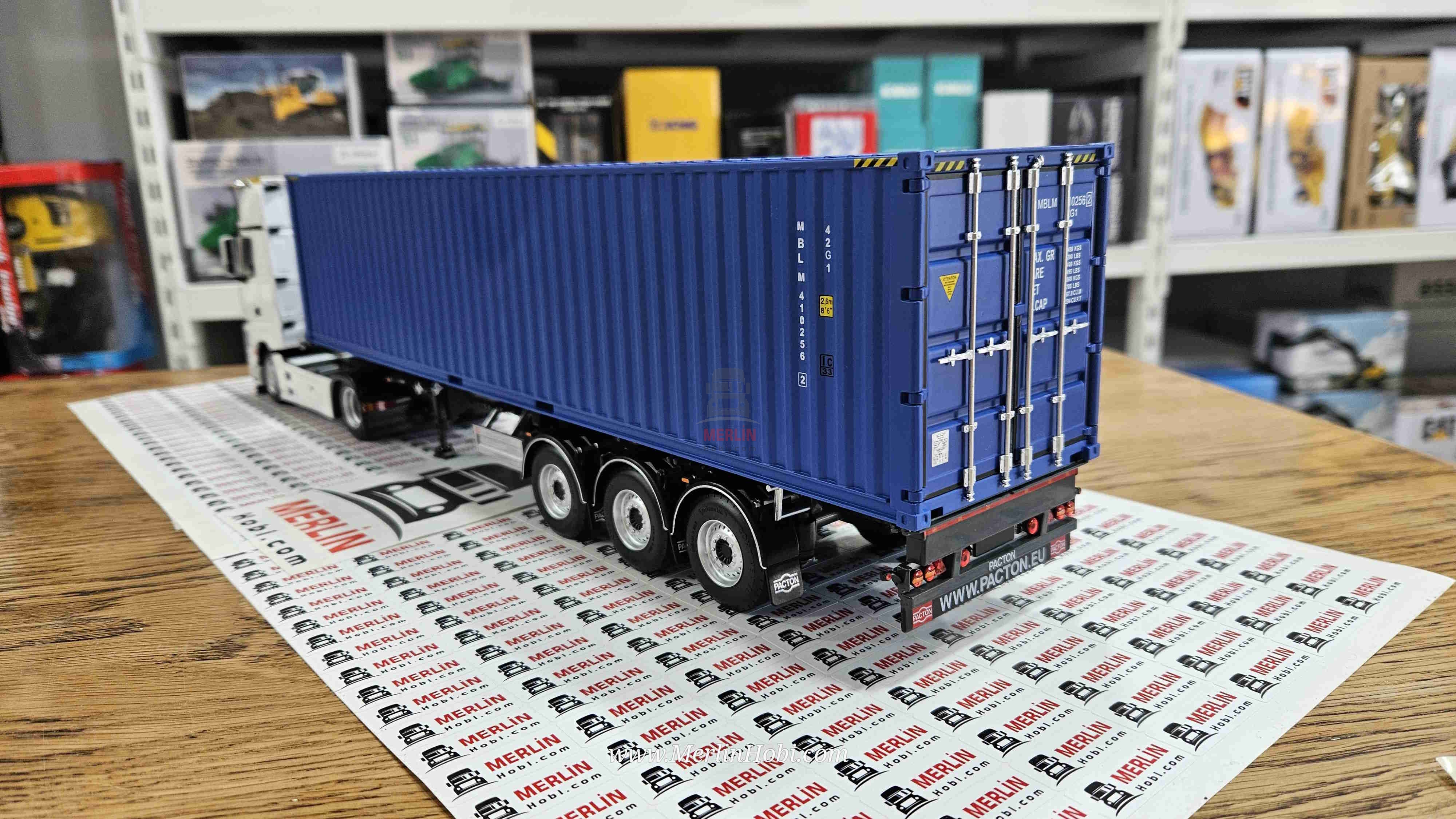 1/32 Marge Mercedes Actros 4x2 + 40ft Mavi Konteyner Dorse