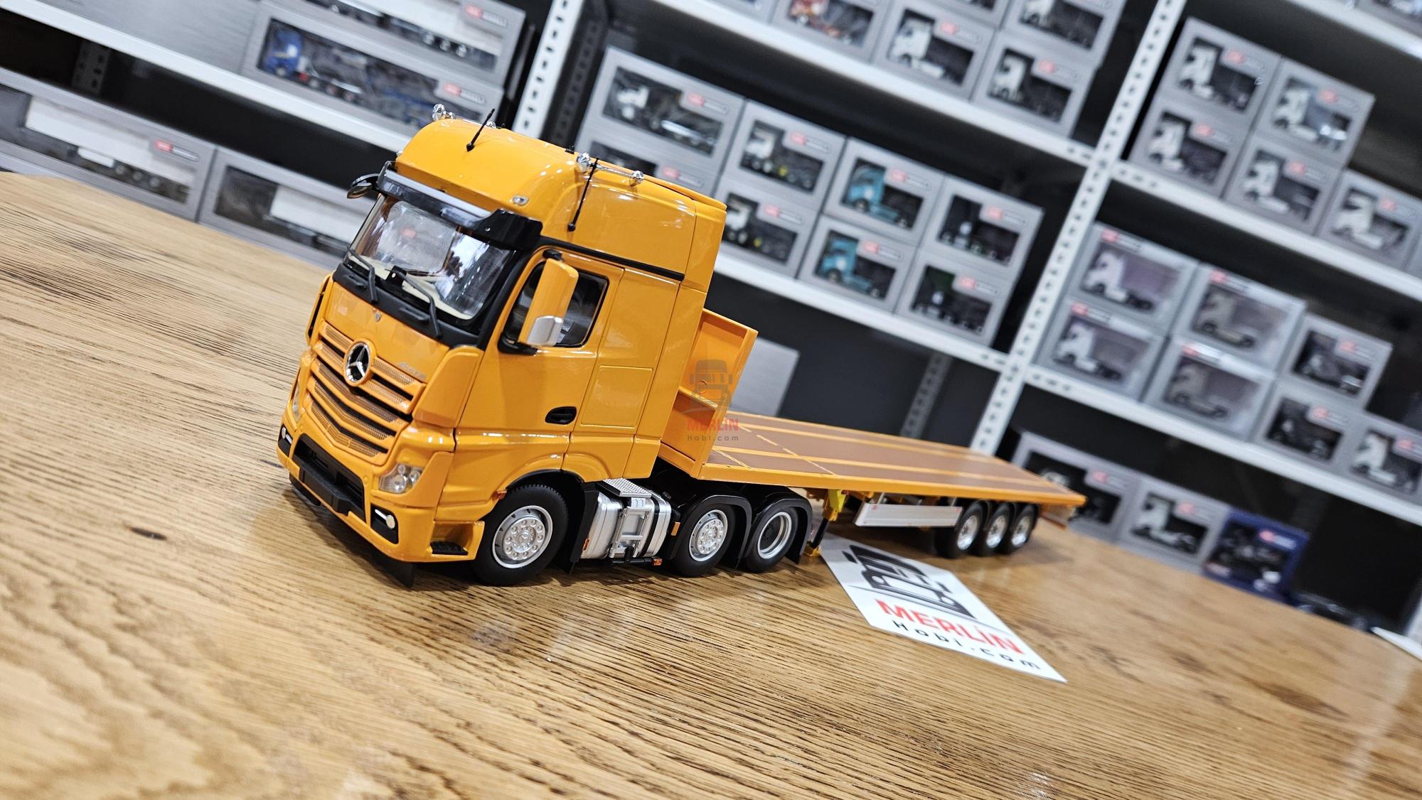 Ön Sipariş - 1/32 Marge Mercedes Actros Gigaspace 6x2 +  Flatbed Trailer Sarı Renk