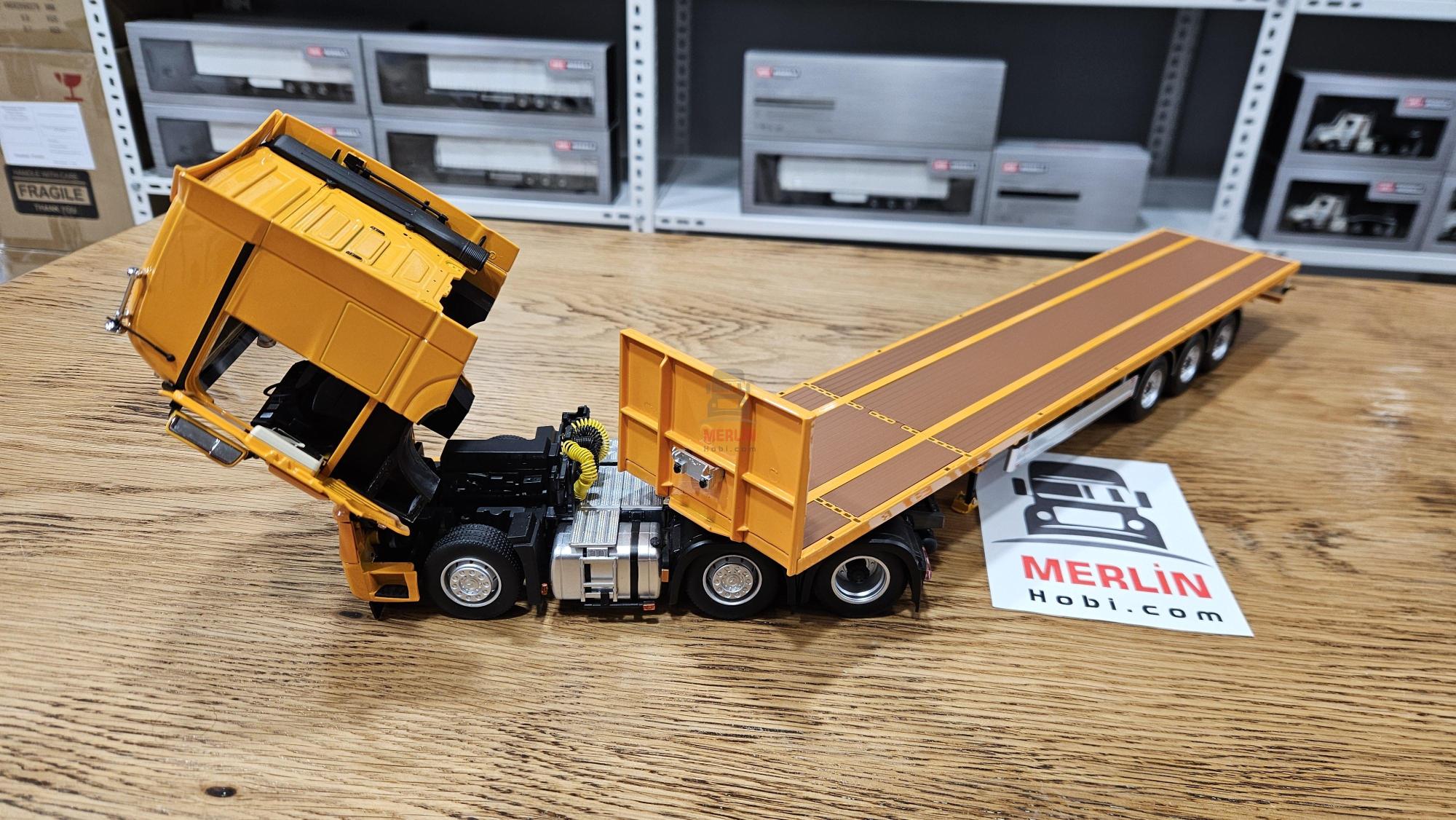 Ön Sipariş - 1/32 Marge Mercedes Actros Gigaspace 6x2 +  Flatbed Trailer Sarı Renk