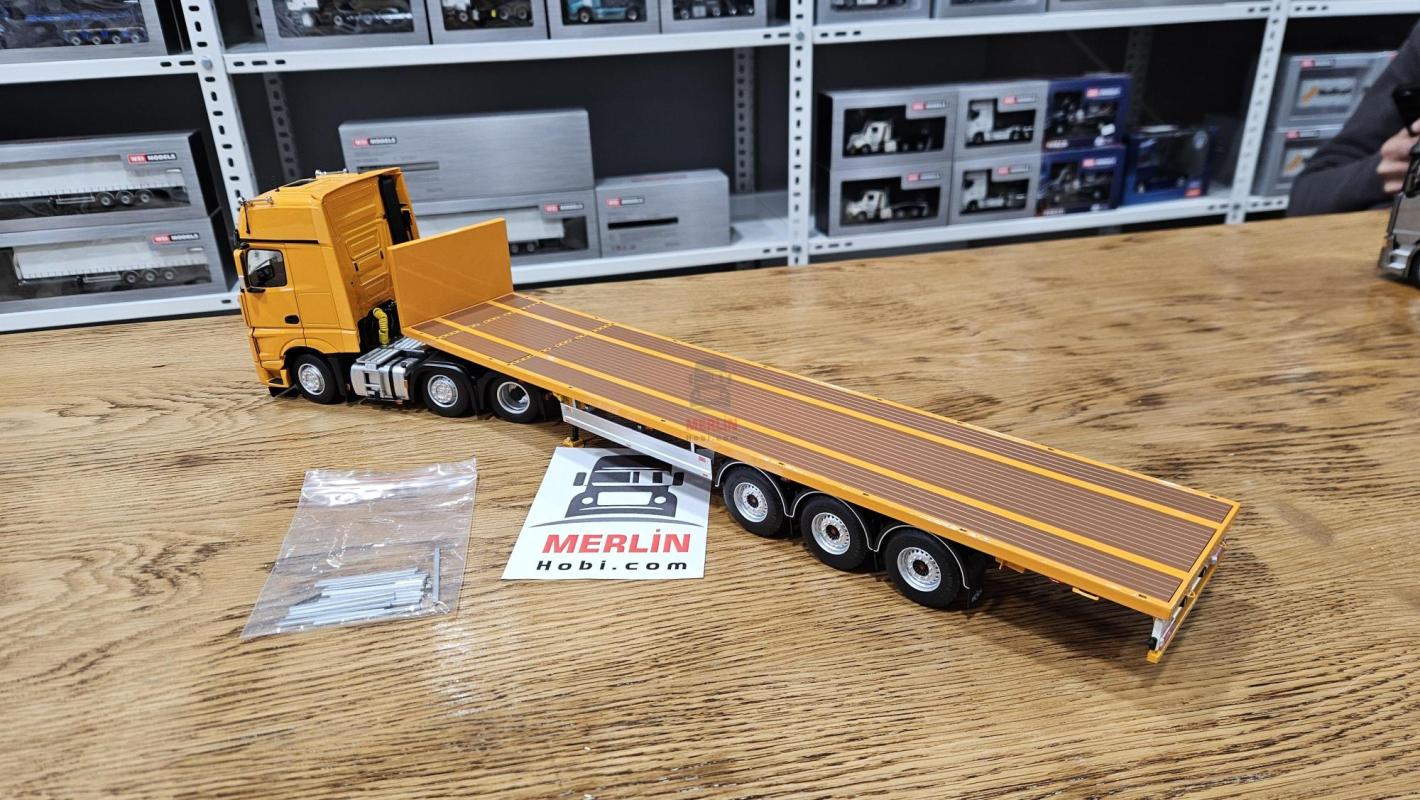 Ön Sipariş - 1/32 Marge Mercedes Actros Gigaspace 6x2 +  Flatbed Trailer Sarı Renk