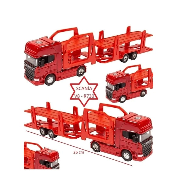 1/64 - Scania V8 R730 4x2 + Araç Taşıyıcı Dorseli Lohr  Welly Tır Çekici