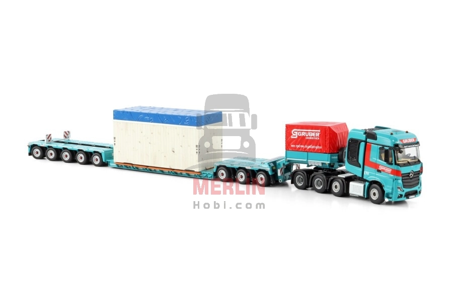 1/50 Gruber; MERCEDES-BENZ ACTROS MP5 SLT BIG SPACE 8X4 LOW LOADER WITH DOLLY 3 AXLE - 5 AXLE