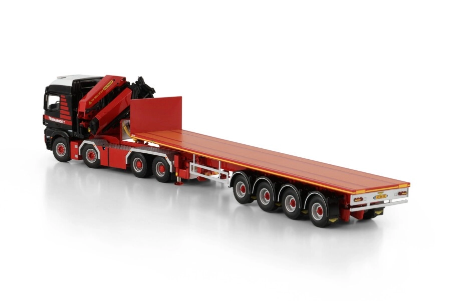 1/50 -Mammoet ; MERCEDES-BENZ AROCS MP4 2.300MM COMPACT SPACE 8X4 FLAT BED TRAILER - 4 AXLE WITH PALFINGER PK 92002 SH | JIB