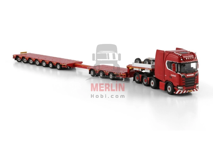 1/50 Nooteboom Red Line;  SCANIA S HIGHLINE CS20H 8X4 MANOOVR WITH 3 AXLE DOLLY - 7 AXLE