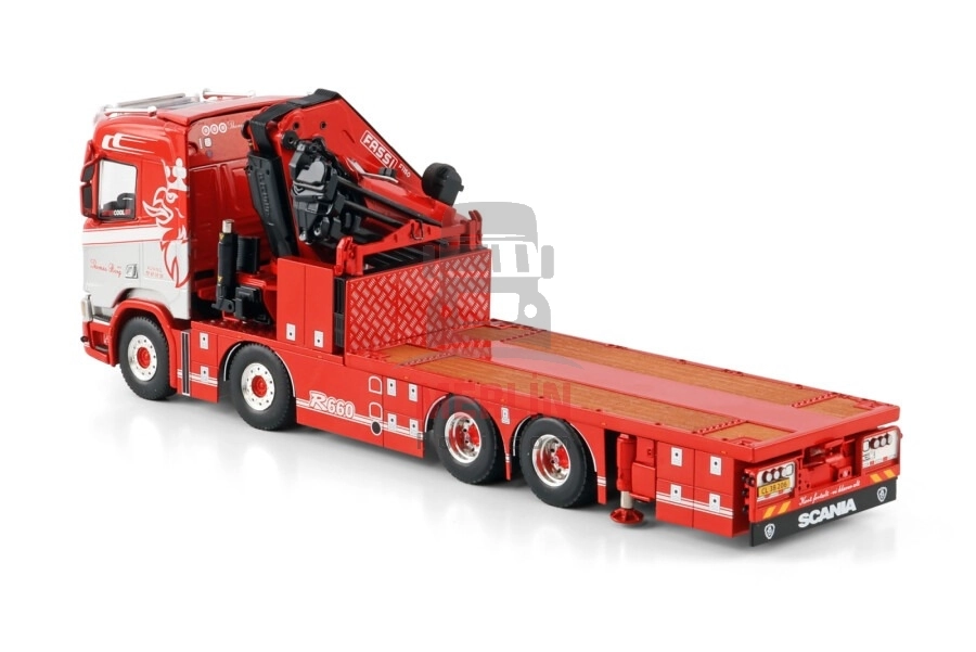 1/50 Thomas Berg; SCANIA R NORMAL CR20N 8X4 RIGED FLATBED TRUCK WITH FASSI 1100 + JIB