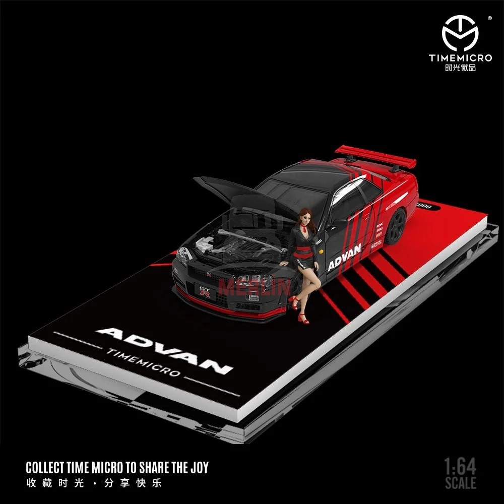 TimeMicro 1/64 H300 フラットベッド 積載車 アドバン R34 TimeMicro 1/64 H300 FLATBED TRANSPORT TRAILER + Nissan GTR34