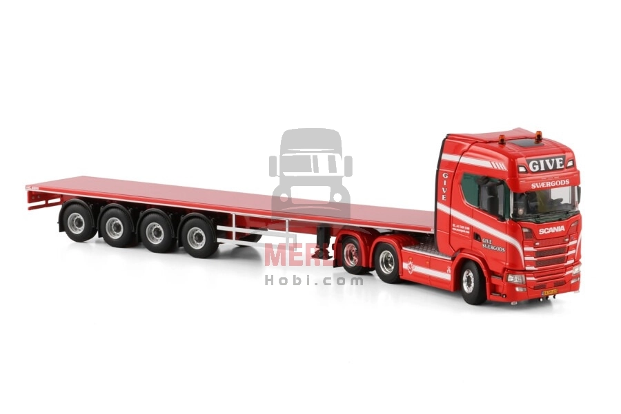 1/50 Give; SCANIA S HIGHLINE CS20H 6X2 TAG AXLE FLATBED TRAILER - 4 AXLE