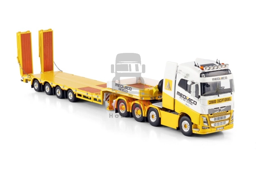 1/50 Mediaco; VOLVO FH4 GLOBETROTTER 8X4 SEMI LOW LOADER WITH RAMPS - 4 AXLE