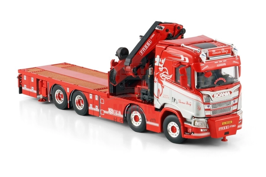 1/50 Thomas Berg; SCANIA R NORMAL CR20N 8X4 RIGED FLATBED TRUCK WITH FASSI 1100 + JIB