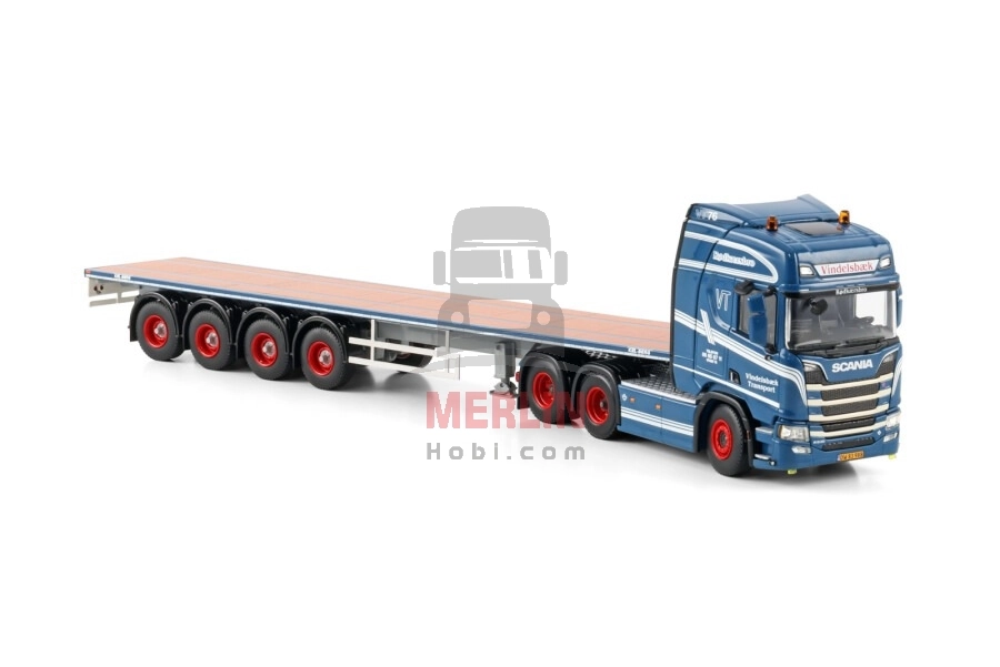 1/50 Vindelsbaek; SCANIA R HIGHLINE CR20H 6X2 TAG AXLE FLATBED TRAILER - 4 AXLE