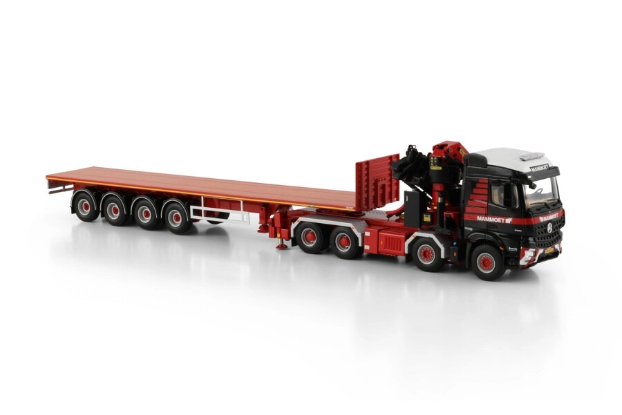 1/50 -Mammoet ; MERCEDES-BENZ AROCS MP4 2.300MM COMPACT SPACE 8X4 FLAT BED TRAILER - 4 AXLE WITH PALFINGER PK 92002 SH | JIB