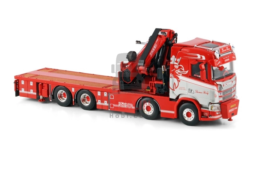 1/50 Thomas Berg; SCANIA R NORMAL CR20N 8X4 RIGED FLATBED TRUCK WITH FASSI 1100 + JIB