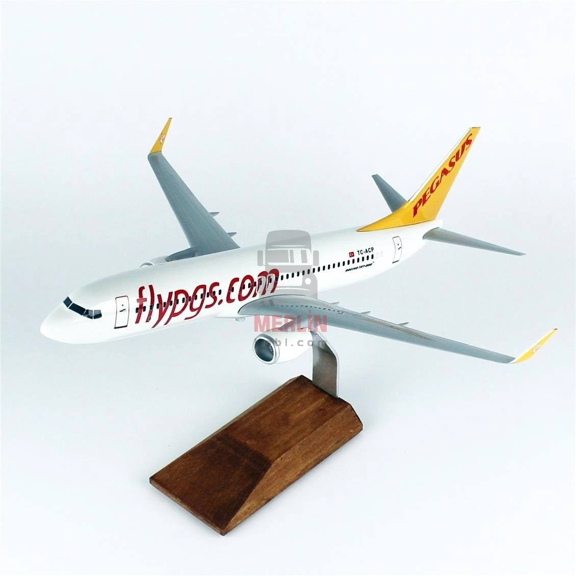 1/100 Ölçek, Pegasus B737-800 Yolcu Uçağı, Sergilemeye Hazır Ahşap Standlı Model