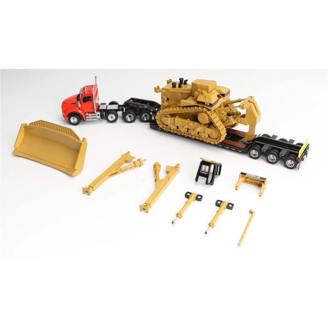 1/50, Kenworth T880 Çekici, King TK120 Alçak Treyler Dorse ve Cat D11R Dozer, 3lü Set, Sergilemeye