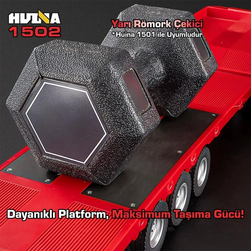 1/18 Ölçek, SCANIA Çekici ve Yarı Römorklu Alçak Kasa Dorse, Metal Destekli, 19 Kanal Uzaktan Kumandalı TIR