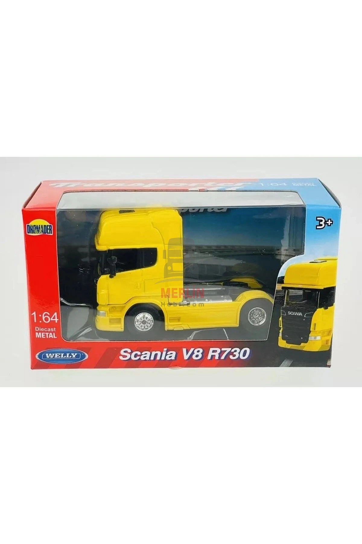1/64 Ölçek-Scania V8 R730 Tır Diecast Metal model Sarı renk