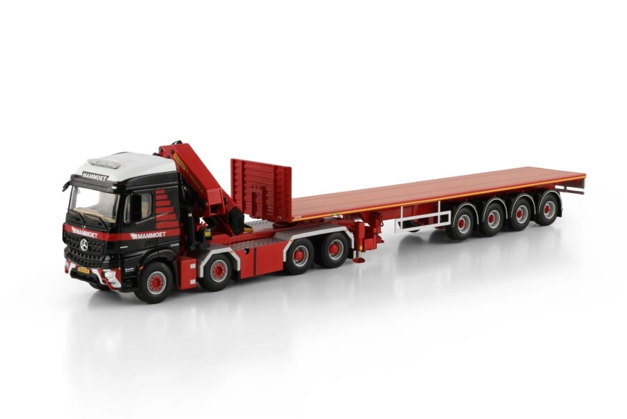 1/50 -Mammoet ; MERCEDES-BENZ AROCS MP4 2.300MM COMPACT SPACE 8X4 FLAT BED TRAILER - 4 AXLE WITH PALFINGER PK 92002 SH | JIB