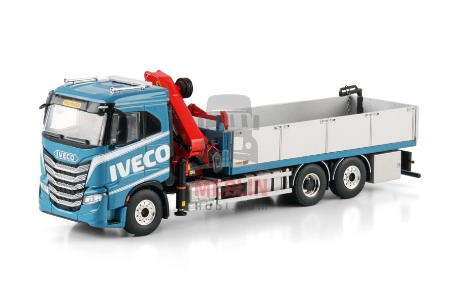 1/50 IVECO S-WAY AS LOW RIGED FLATBED TRUCK 6X2 TAG AXLE WITH PALFINGER PK 24.001 SLD 5 Vinçler