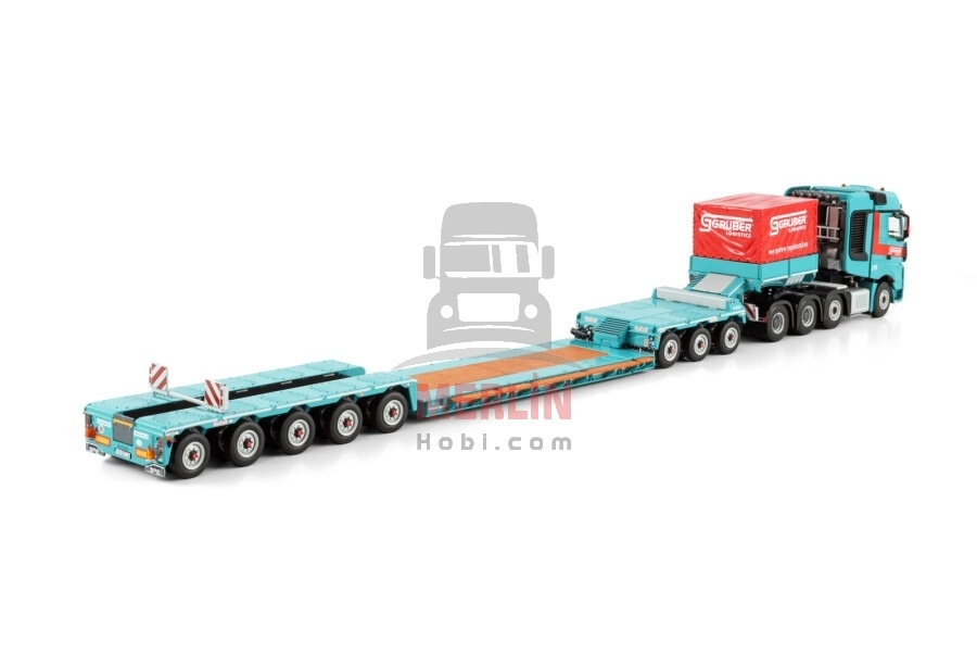 1/50 Gruber; MERCEDES-BENZ ACTROS MP5 SLT BIG SPACE 8X4 LOW LOADER WITH DOLLY 3 AXLE - 5 AXLE