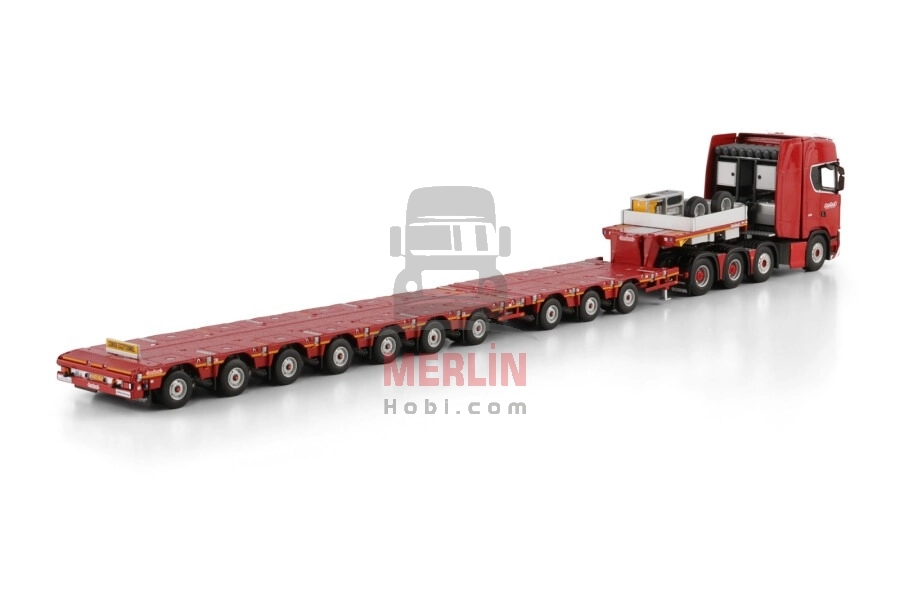1/50 Nooteboom Red Line;  SCANIA S HIGHLINE CS20H 8X4 MANOOVR WITH 3 AXLE DOLLY - 7 AXLE