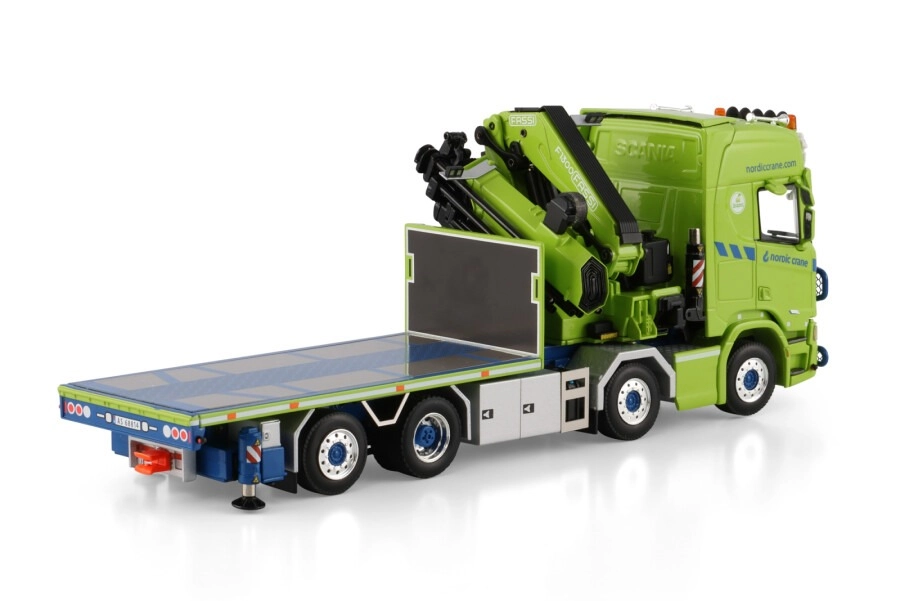 1/50 Nordic Crane Kynningsrud; SCANIA R HIGHLINE CR20H RIGED FLATBED TRUCK 8X2 TAG AXLE WITH FASSI 1100 + JIB