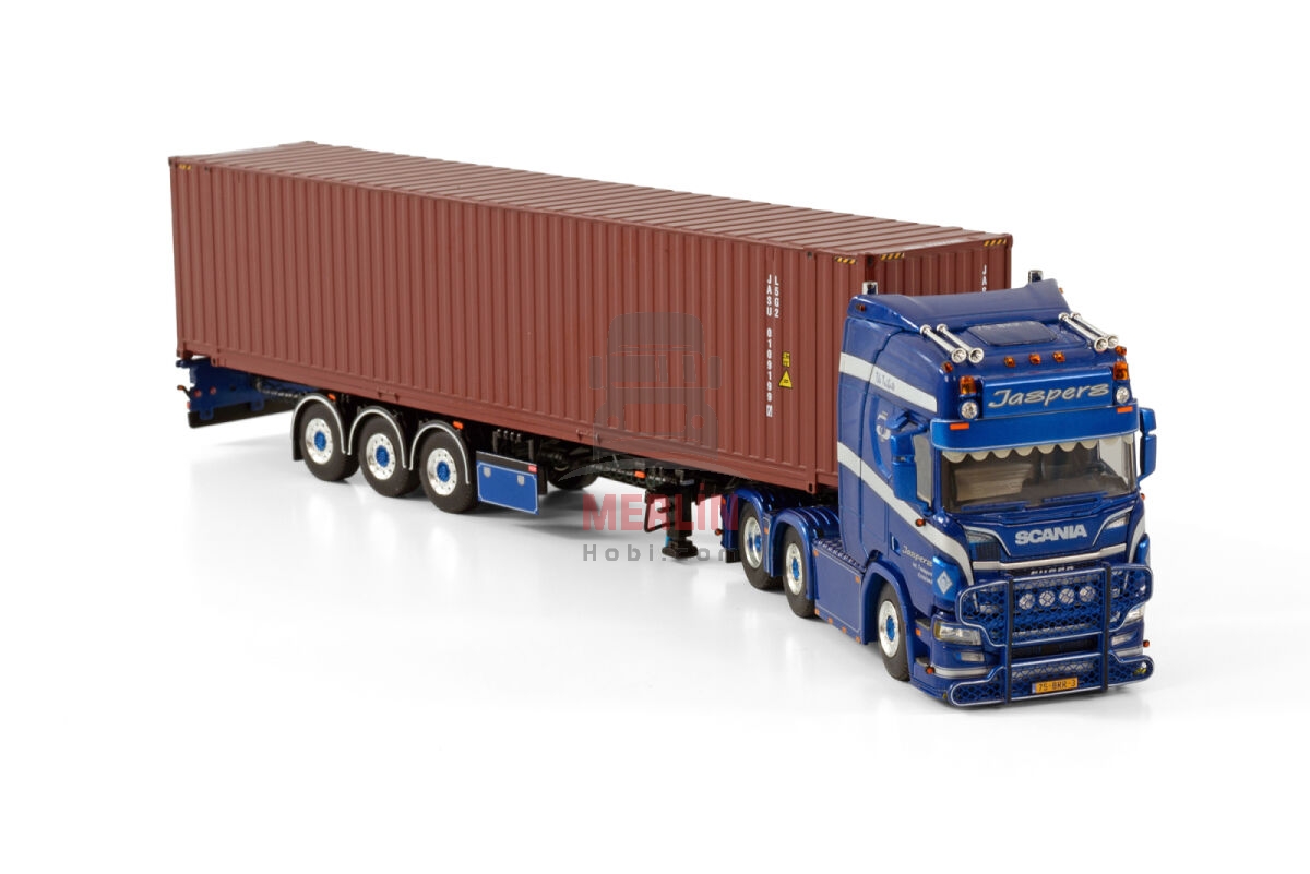 1/50 Jaspers Internationaal Transport; SCANIA R HIGHLINE 6X2 TWINSTEER CONTAINER TRAILER - 3 AXLE WITH 45 FT CONTAINER’’