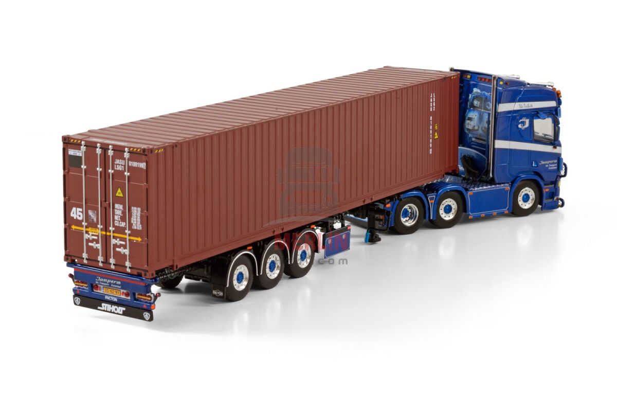 1/50 Jaspers Internationaal Transport; SCANIA R HIGHLINE 6X2 TWINSTEER CONTAINER TRAILER - 3 AXLE WITH 45 FT CONTAINER’’