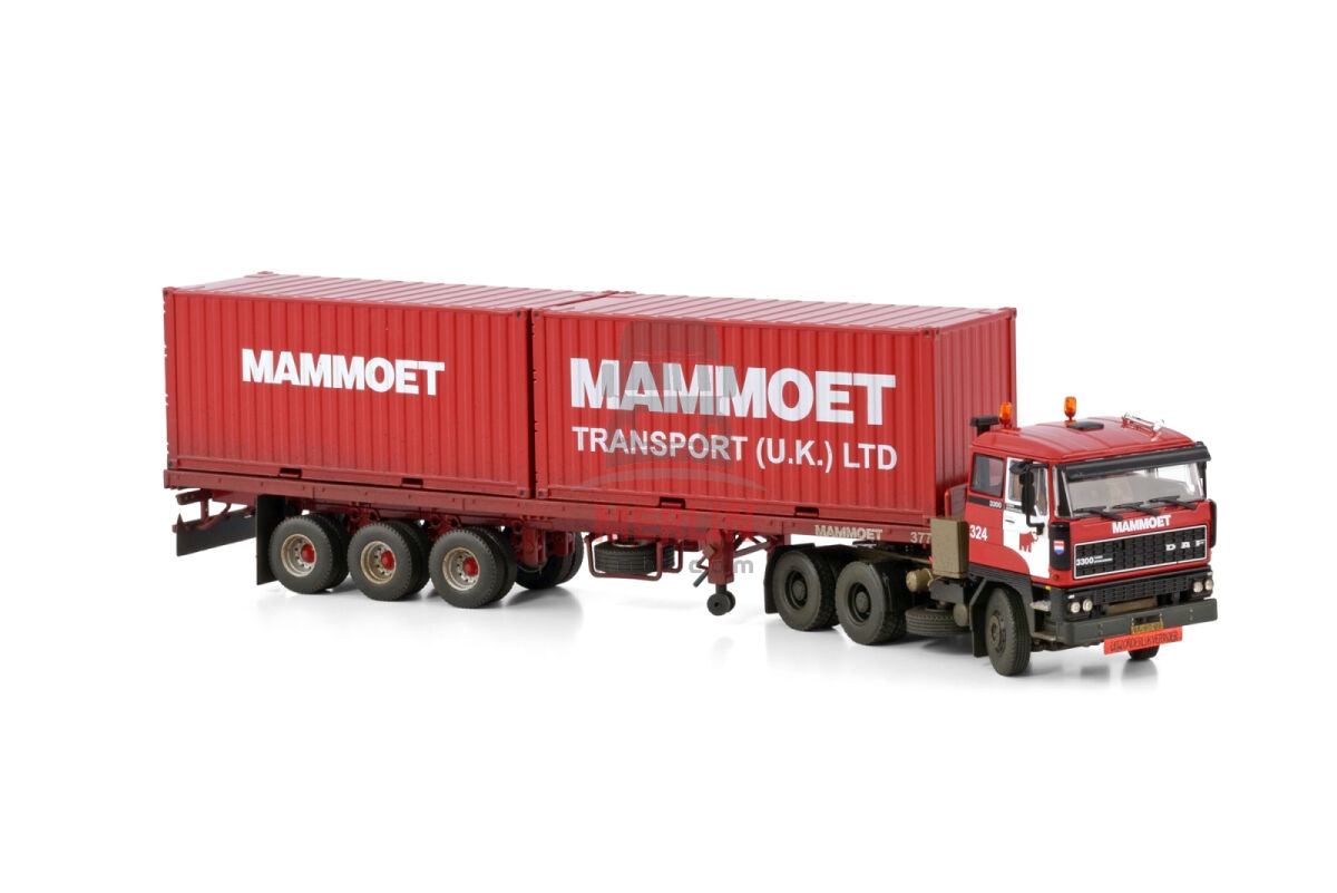 1/50 - MAMMOET; DAF 3300 CLASSIC FLATBED TRAILER - 3 AXLE + 2X 20FT CONTAINER