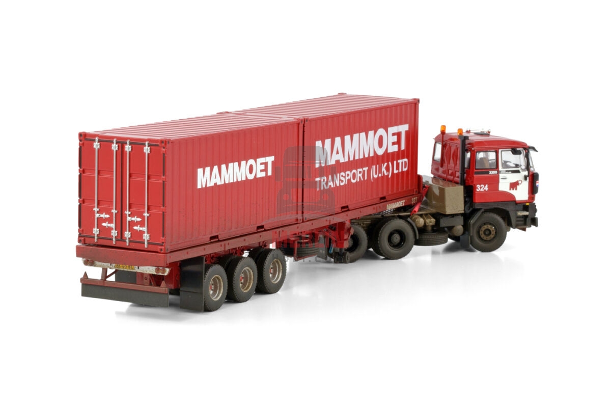 1/50 - MAMMOET; DAF 3300 CLASSIC FLATBED TRAILER - 3 AXLE + 2X 20FT CONTAINER