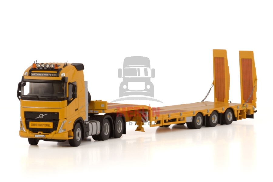 1/50 Lowbed; VOLVO FH5 GLOBETROTTER 6X2 TAG AXLE SEMI LOW LOADER WITH RAMPS - 3 AXLE