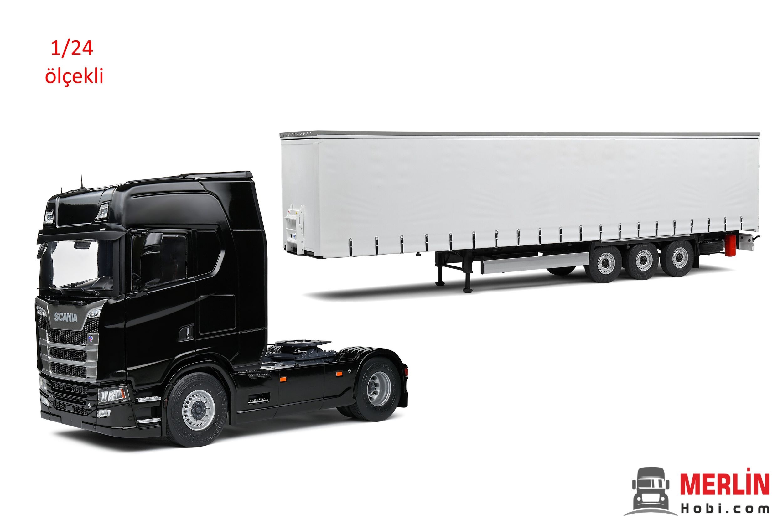 1/24 Scania 580S HIGHLINE  Siyah + Tenteli Dorse – 2023 Tır Çekici