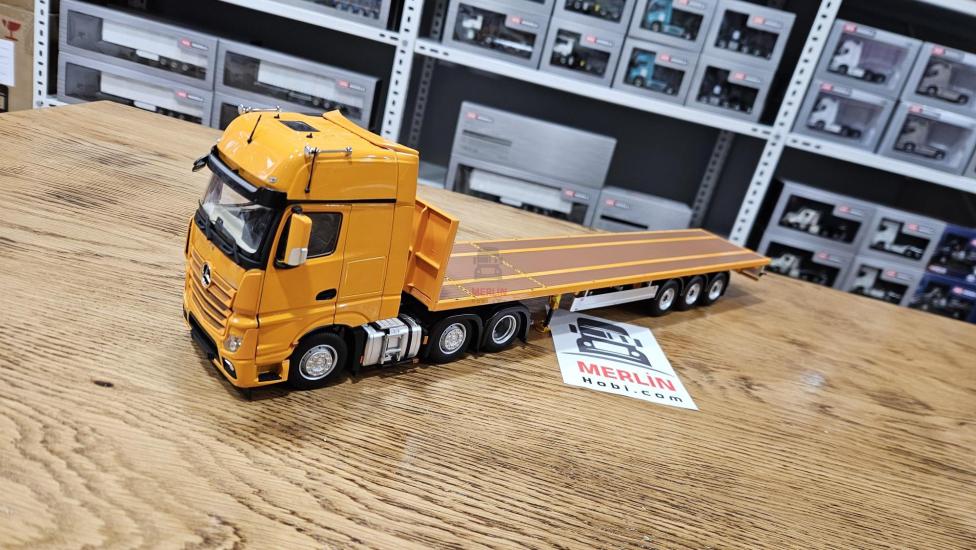1/32 Marge Mercedes Actros Gigaspace 6x2 +  Flatbed Trailer Sarı Renk