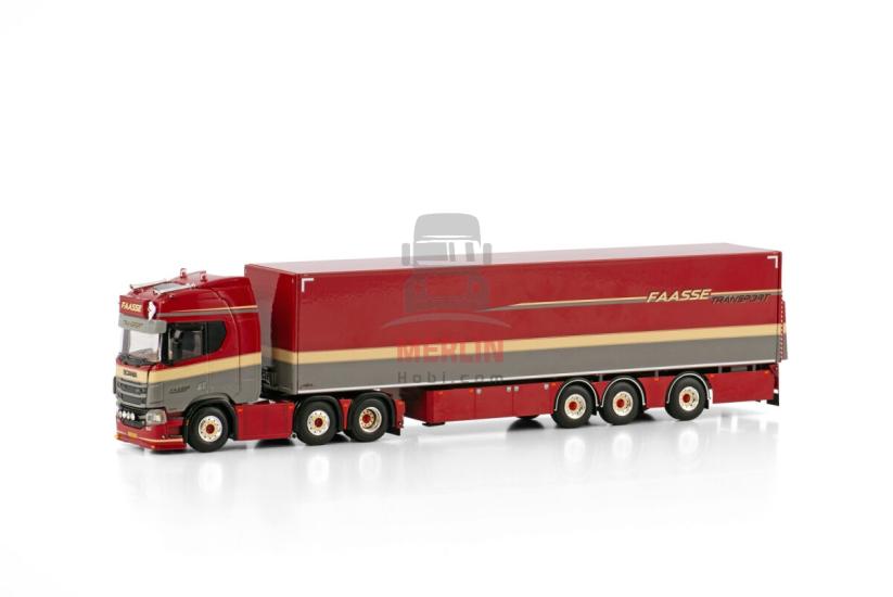 1/50 FAASSE TRANSPORT; SCANIA R HIGHLINE CR20H 6X2 TWIN STEER BOX TRAILER - 3 AXLE