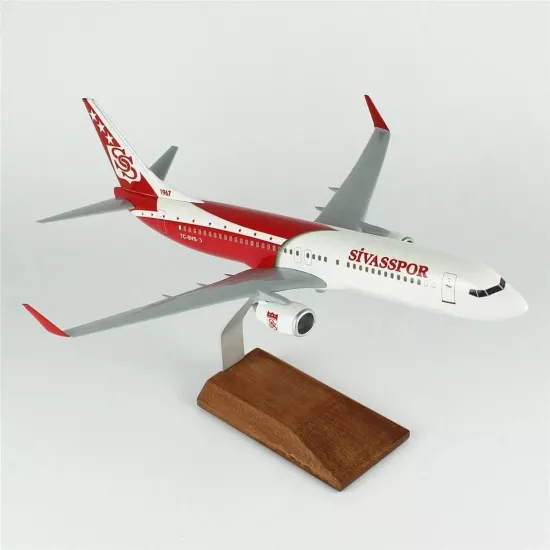 1/100 Ölçek, THY Sivas Spor B737-800 Yolcu Uçağı, Sergilemeye Hazır Ahşap Standlı Model