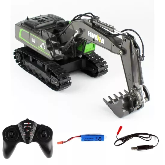 1/18 Ölçek, Ekskavatör, Yeşil Gövdeli, 11 Kanal Uzaktan Kumandalı İş Makinası