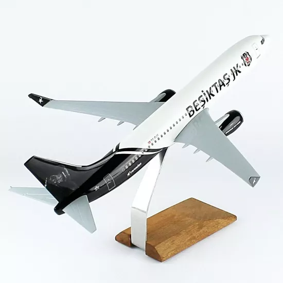 1/100 Ölçek, THY Beşiktaş Logolu B737-800- Sergilemeye Hazır Ahşap Standlı Model