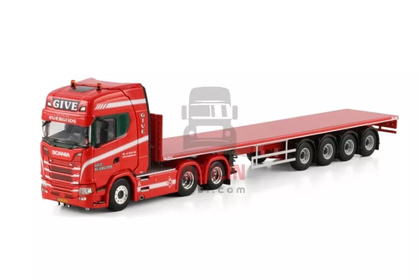1/50 Give; SCANIA S HIGHLINE CS20H 6X2 TAG AXLE FLATBED TRAILER - 4 AXLE