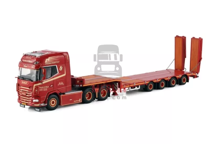 1/50 Karsten V. Olesen; DAF XG+ 6X2 TAG AXLE SEMI LOW LOADER WITH RAMPS - 4 AXLE