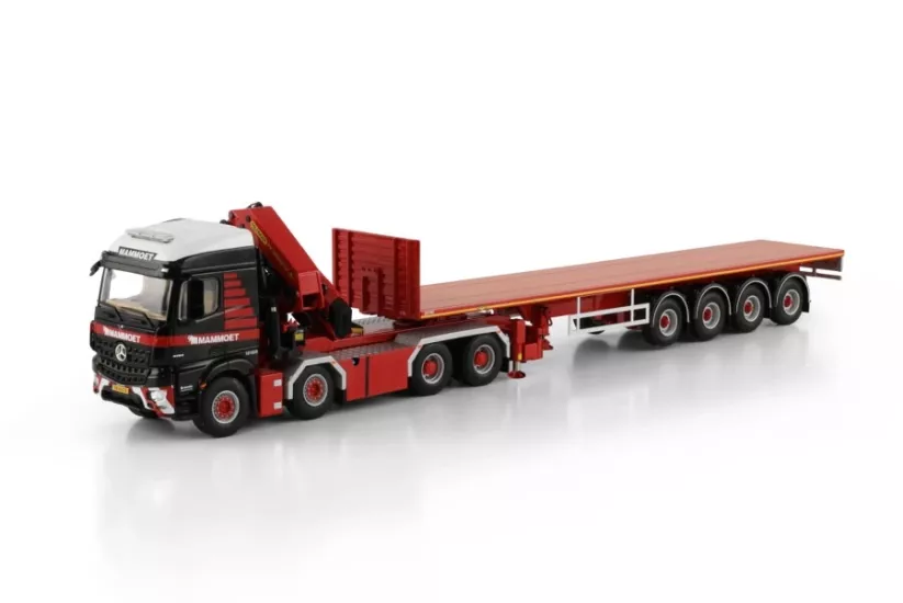 1/50 -Mammoet ; MERCEDES-BENZ AROCS MP4 2.300MM COMPACT SPACE 8X4 FLAT BED TRAILER - 4 AXLE WITH PALFINGER PK 92002 SH | JIB