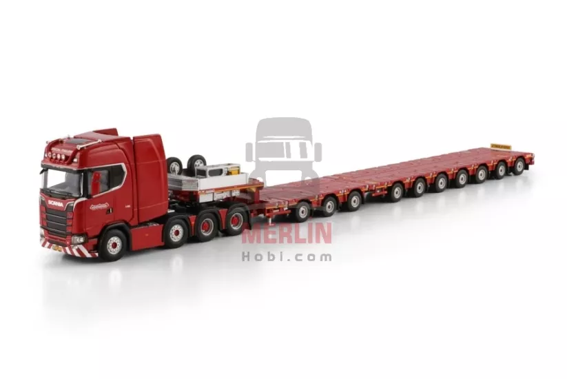 1/50 Nooteboom Red Line;  SCANIA S HIGHLINE CS20H 8X4 MANOOVR WITH 3 AXLE DOLLY - 7 AXLE