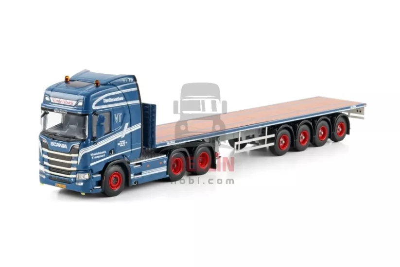 1/50 Vindelsbaek; SCANIA R HIGHLINE CR20H 6X2 TAG AXLE FLATBED TRAILER - 4 AXLE