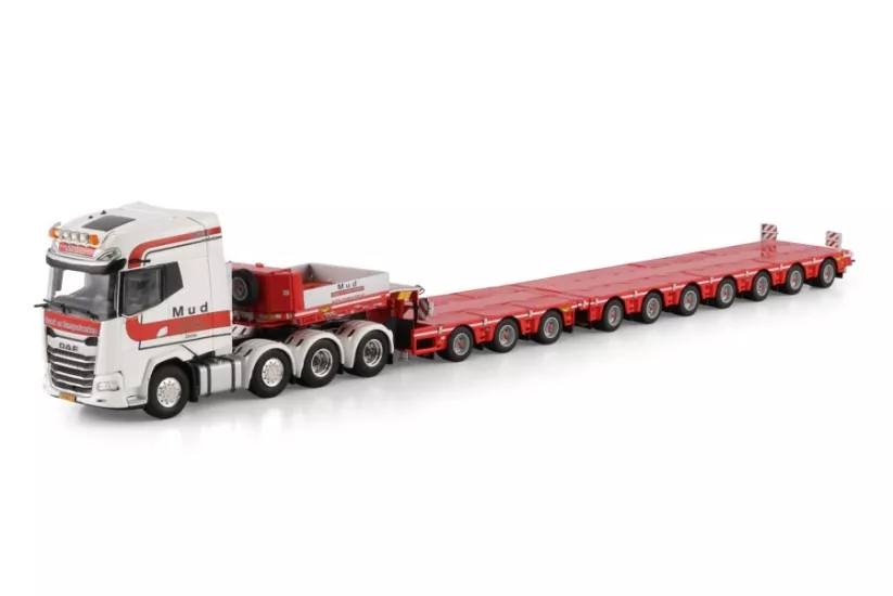 1/50 Mud Grond- en Transportwerken; DAF XG+ 8X4 SL LOW LOADER WITH 3 AXLE DOLLY - 7 AXLE