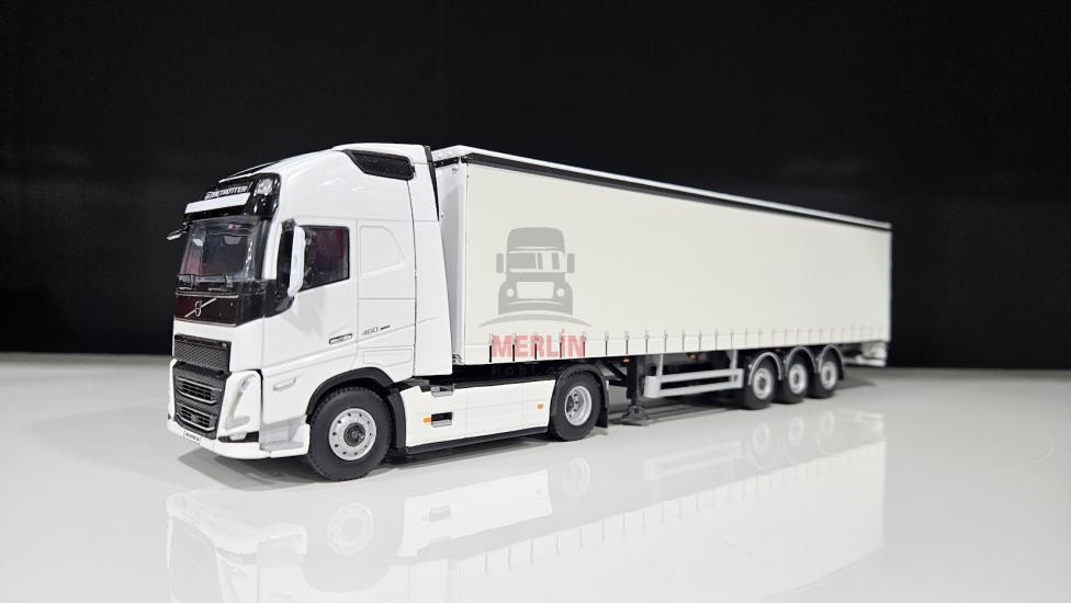 1/50 Volvo FH5 4X2 White + Curtainside Trialer