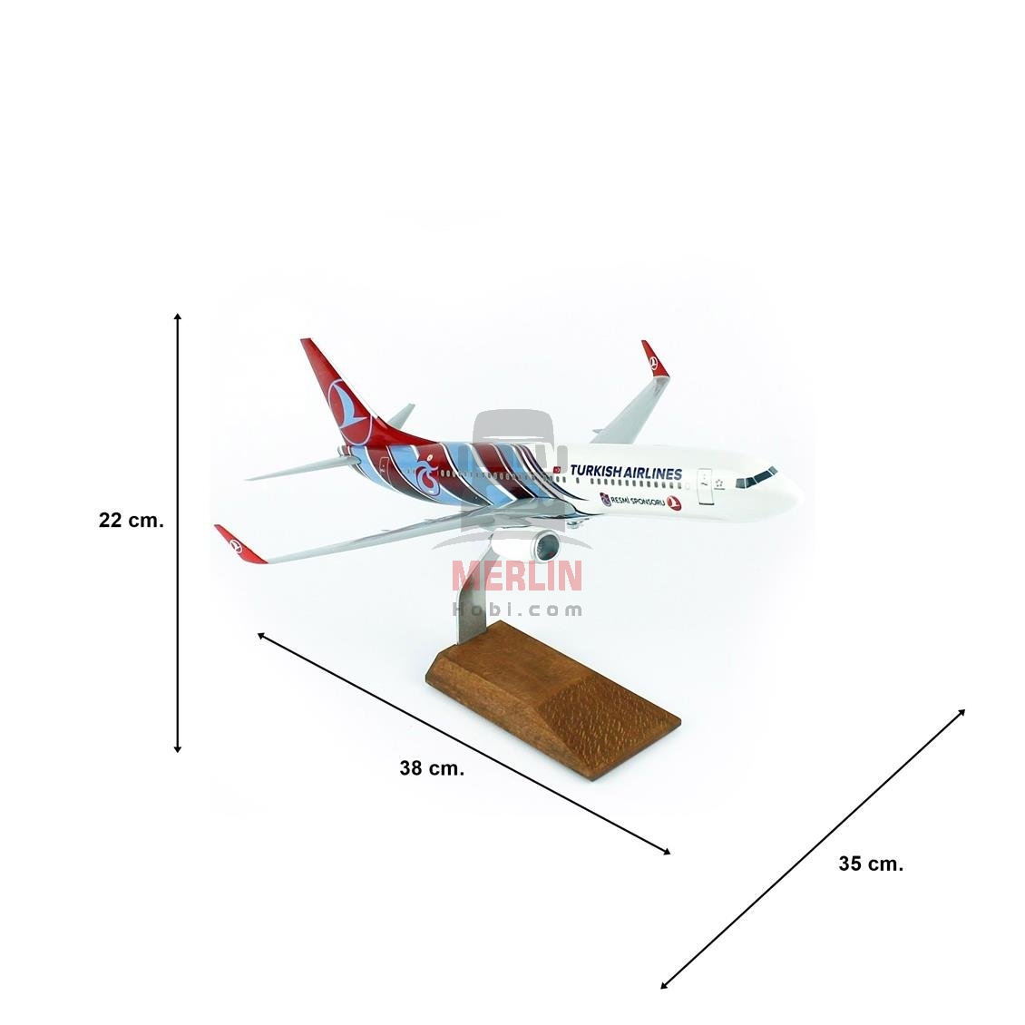 1/100 Scale, THY Trabzon Spor Logo B737-800 Passenger Plane, Ready for Display with Wooden Stand