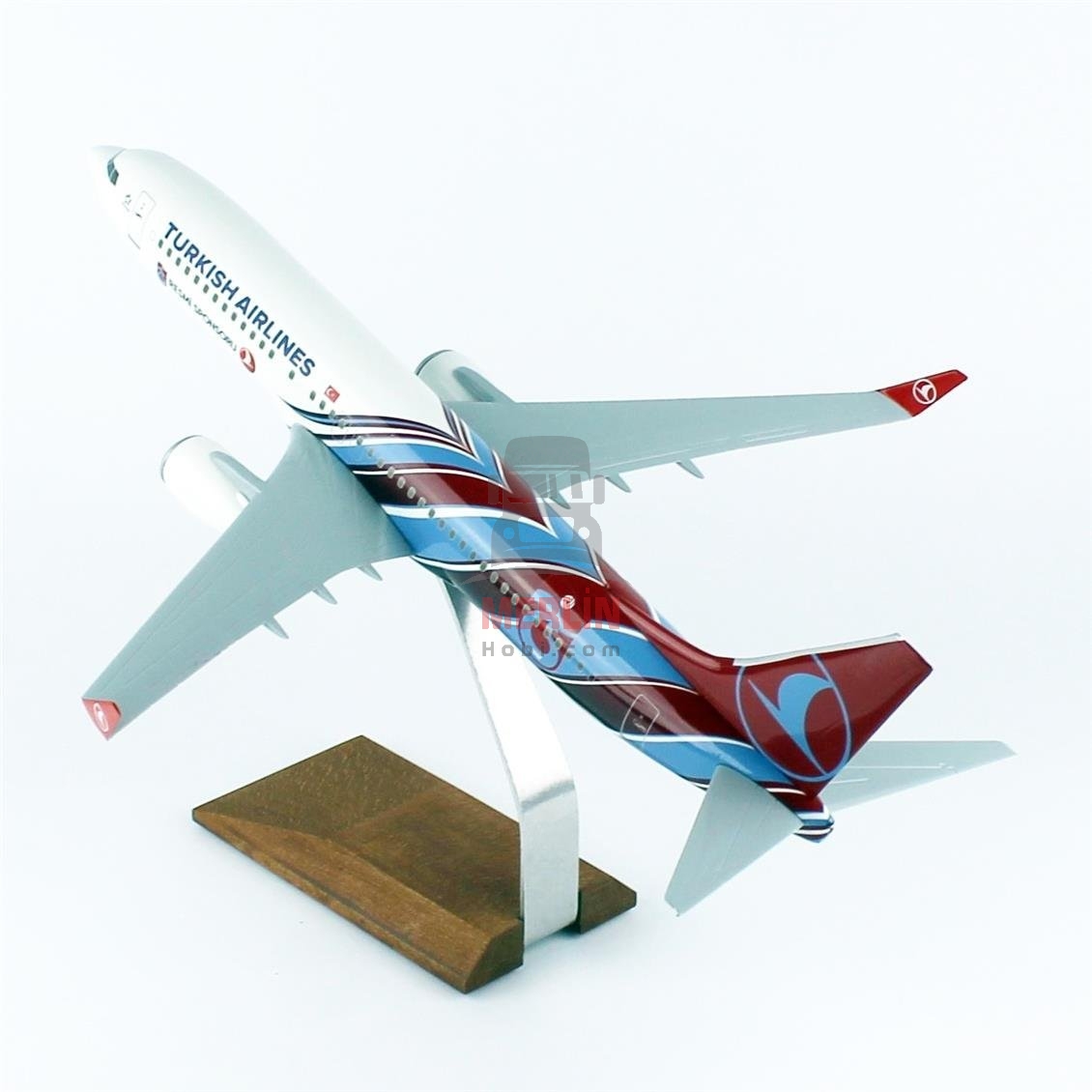 1/100 Scale, THY Trabzon Spor Logo B737-800 Passenger Plane, Ready for Display with Wooden Stand