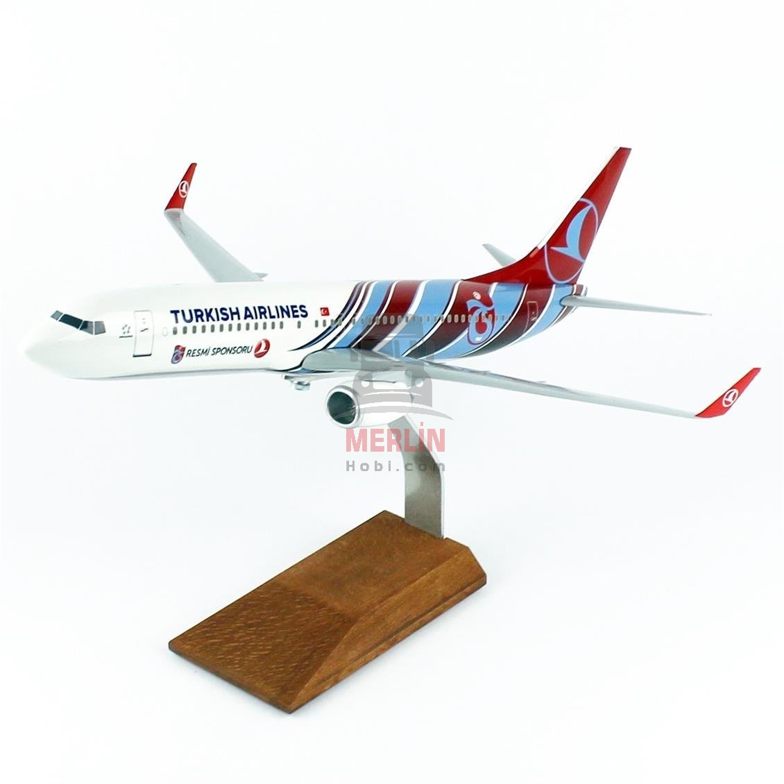 1/100 Scale, THY Trabzon Spor Logo B737-800 Passenger Plane, Ready for Display with Wooden Stand