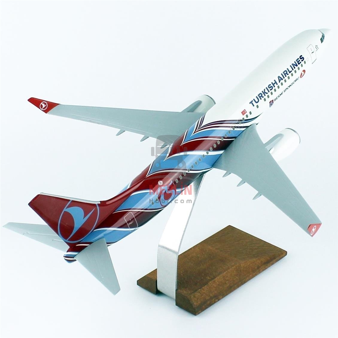 1/100 Scale, THY Trabzon Spor Logo B737-800 Passenger Plane, Ready for Display with Wooden Stand