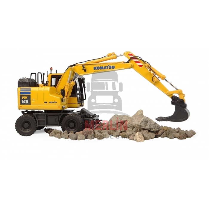 1/50 ölçek Komatsu PW148-11 on wheeles with bucket and clamshell Excavator Diecast