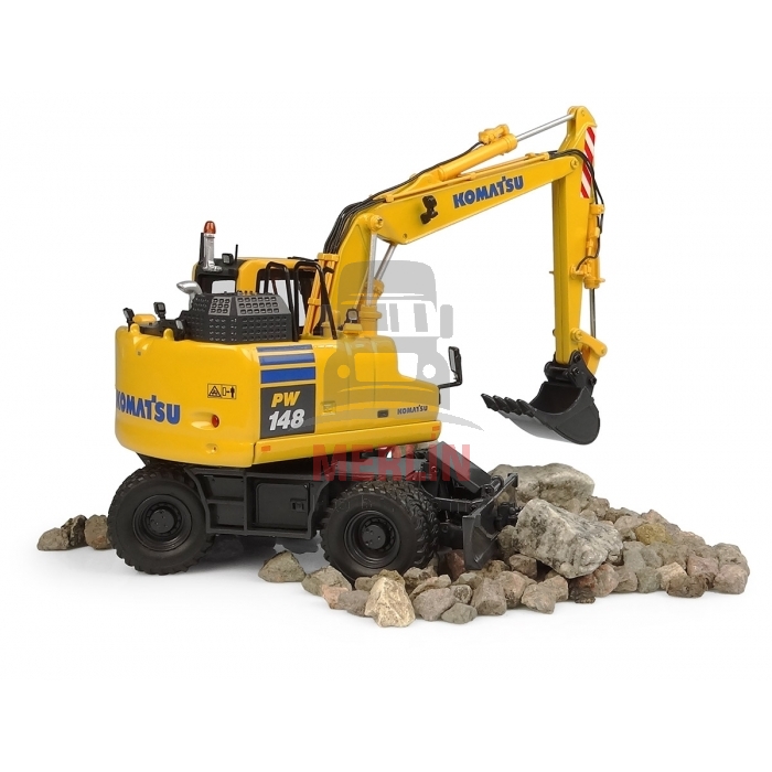 1/50 ölçek Komatsu PW148-11 on wheeles with bucket and clamshell Excavator Diecast